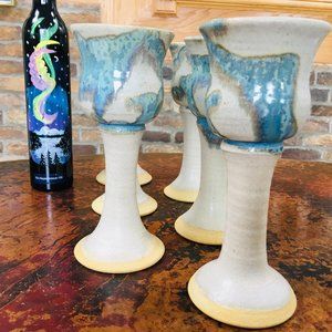 FIRM!  BEAUTIFUL Vintage "Leslie" Stoneware Wine/Juice Glasses (2)